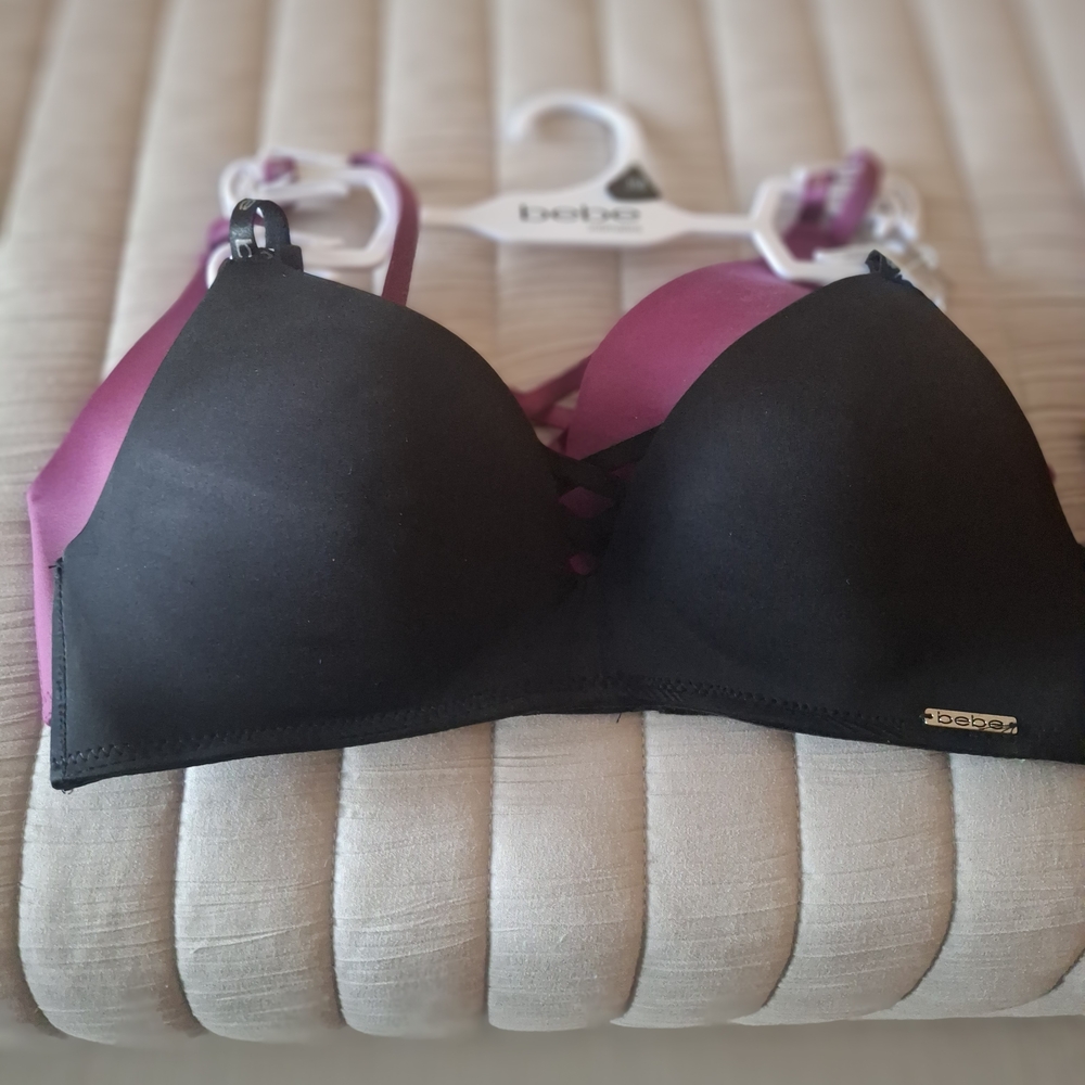 Bebe Black and Purple Seamless Bra with Adjustable Straps
